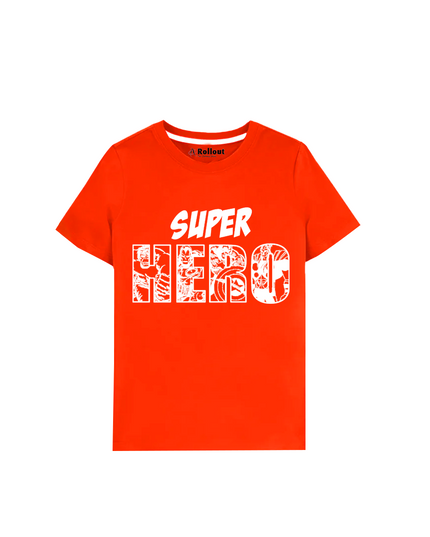 Red + dark brown Super Hero  kids T shirt