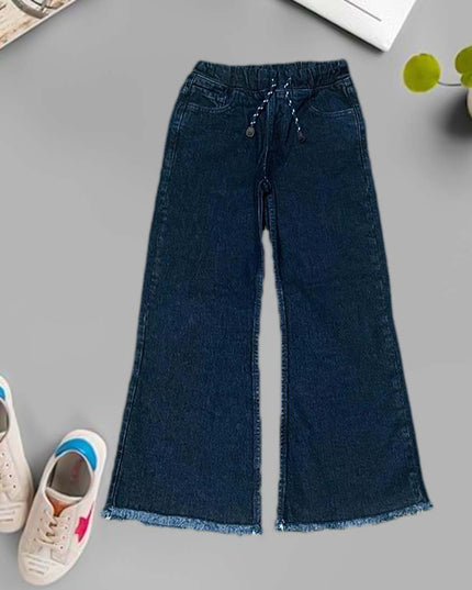 Girls dark blue flares denim flapper jeans