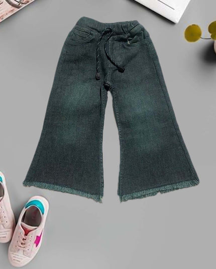 Girls Dark greenish denim flapper jeans