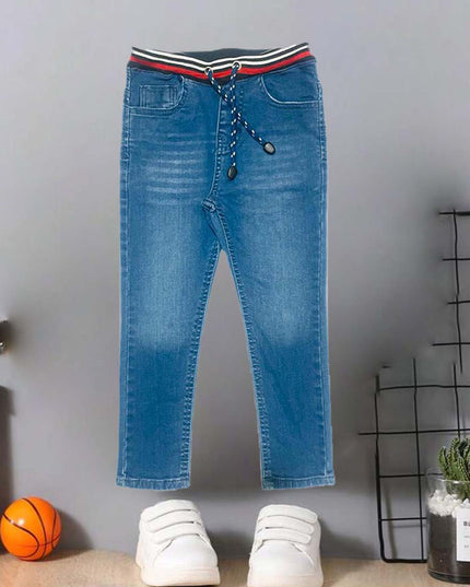 Sky blue fashion belt jeans