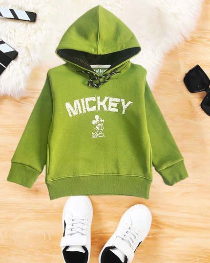 Green Pista micky printed kids hoodie