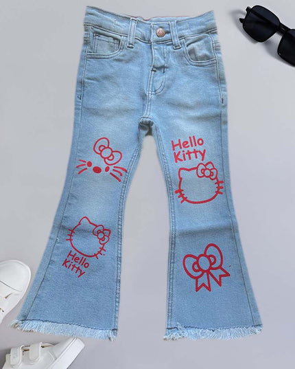 Hello kitty stylish sky blue denim jeans flare  Bell-bottom