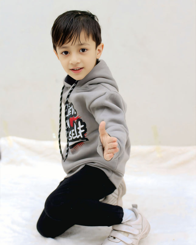 Believe in yourself  grey kids hoodie