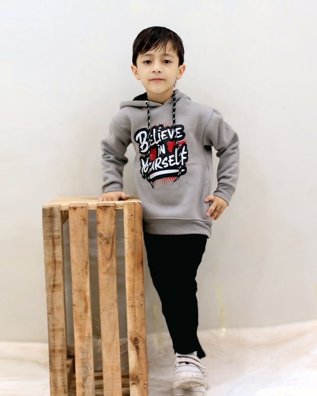 Believe in yourself  grey kids hoodie