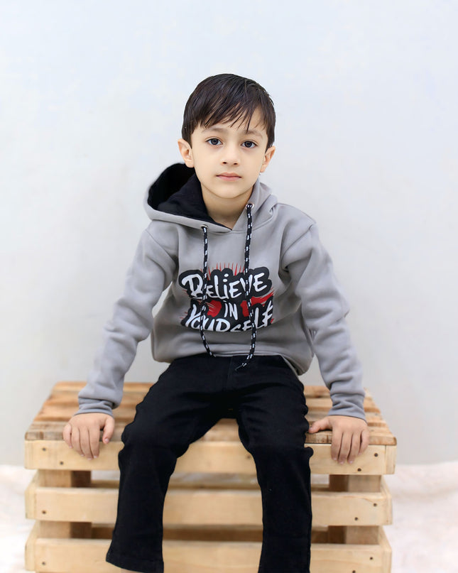 Believe in yourself  grey kids hoodie