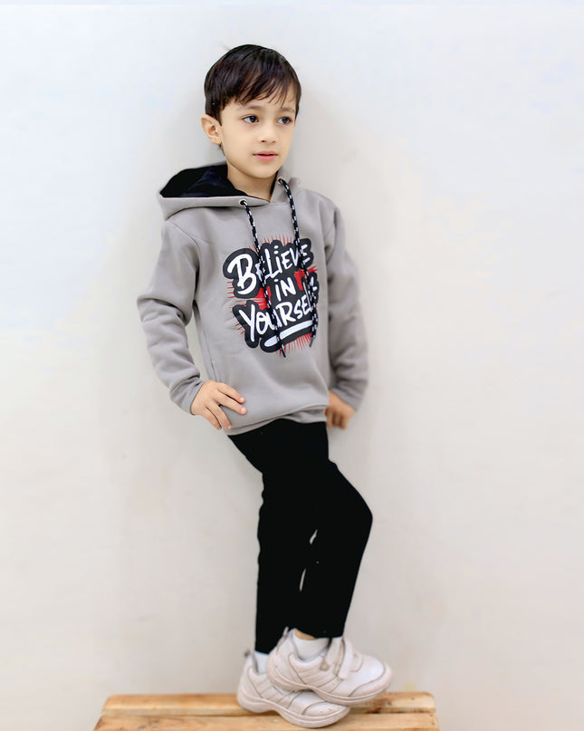 Believe in yourself  grey kids hoodie