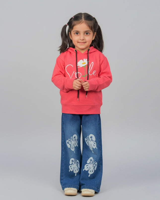 GIRLS MID BLUE BUTTERFLY PRINTED DENIM JEANS FLAPPER