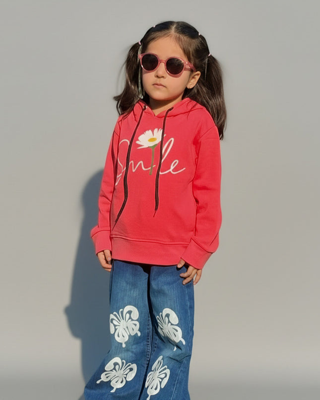 GIRLS MID BLUE BUTTERFLY PRINTED DENIM JEANS FLAPPER
