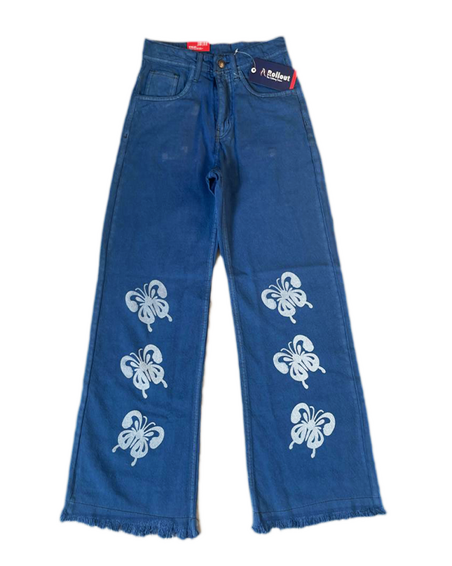 Lady Medium blue butterfly printed denim jeans