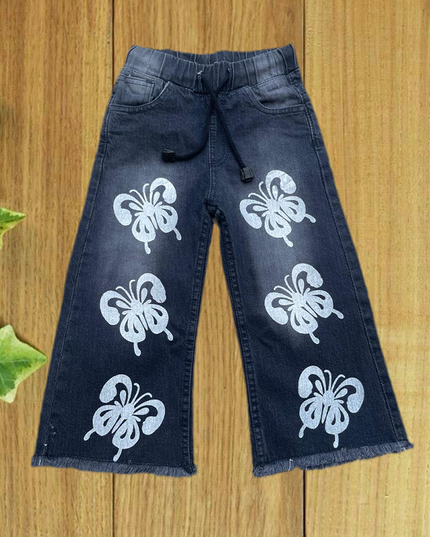 Girls DARK GREY Butterfly Printed  flapper