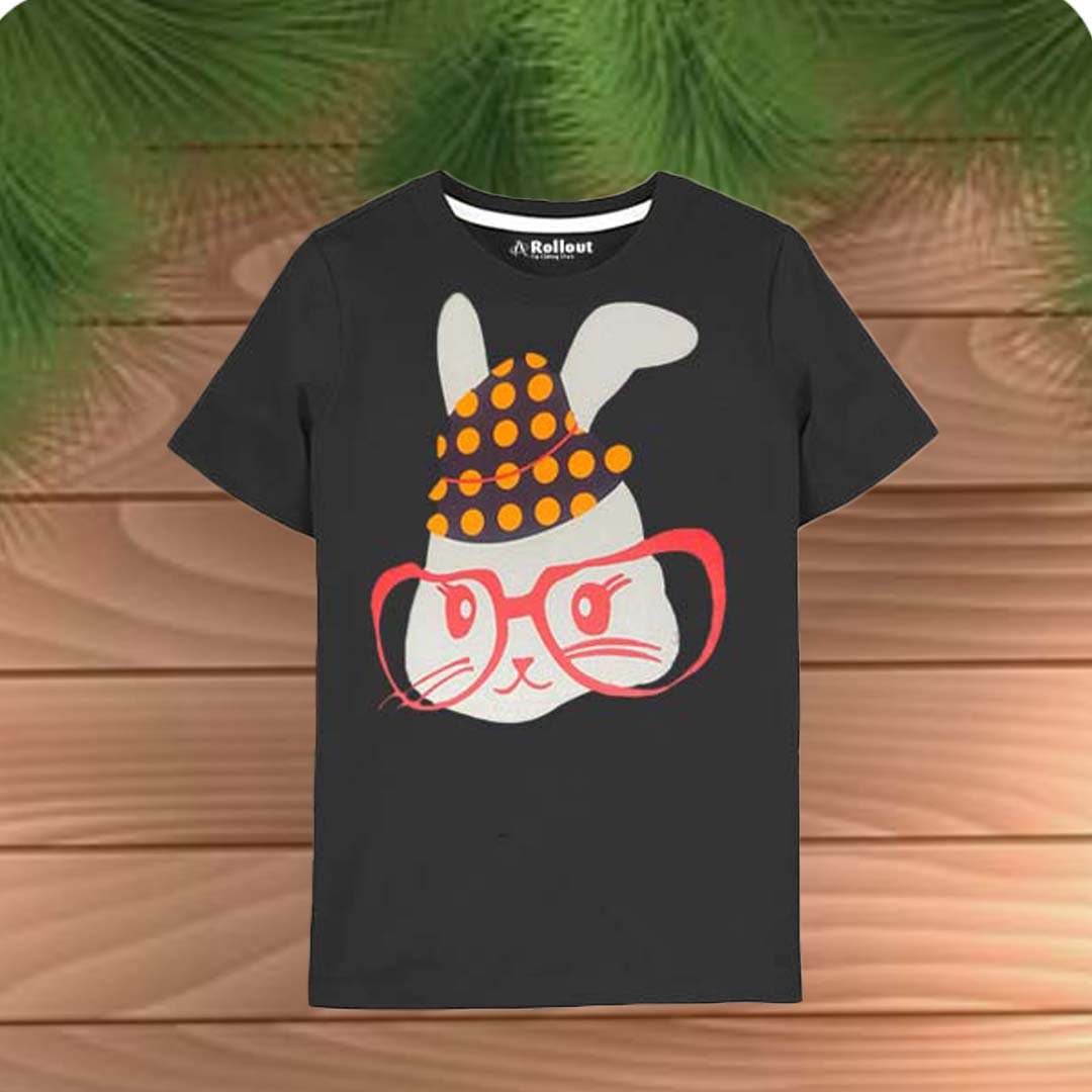 Black Rabbit Print T Shirt