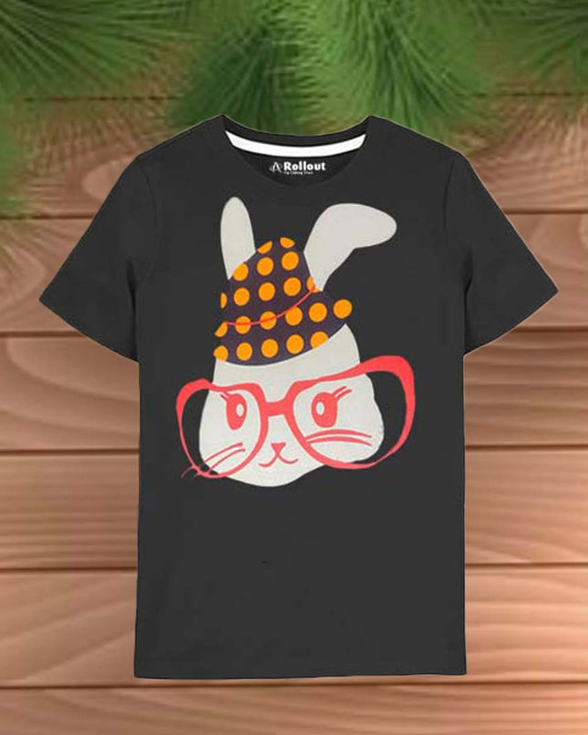 Black Rabbit Print T Shirt