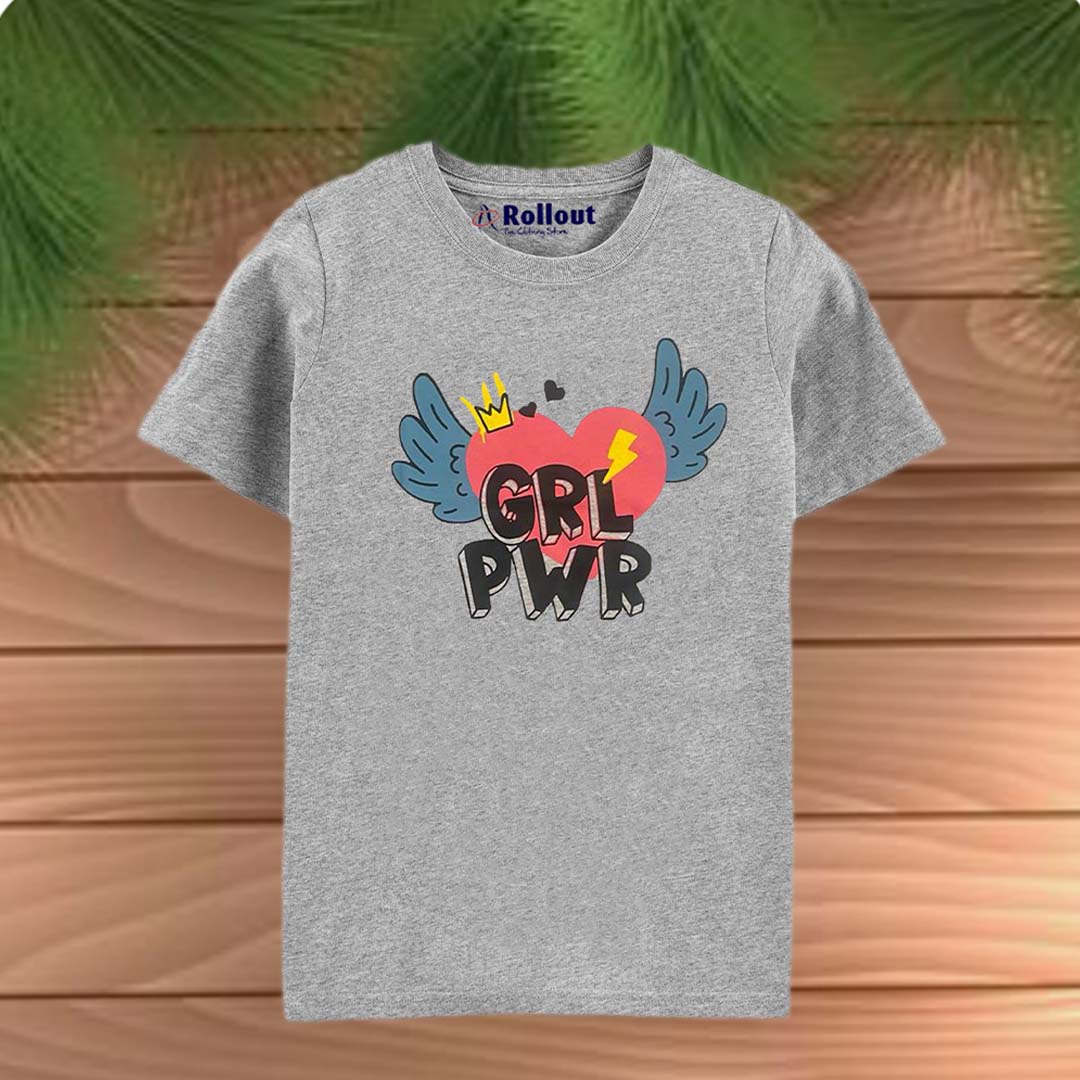 GRL PWR Grey heart fly TShirt