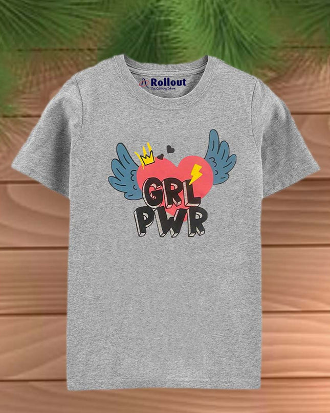 GRL PWR Grey heart fly TShirt