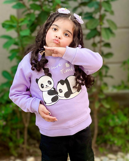 Sweet purple panda with black warm trouzr track suit set