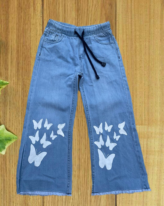Girls Butterfly Printed SKY blue  JEANS