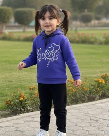 Blue (sweet) hoodie & black warm trouzr set