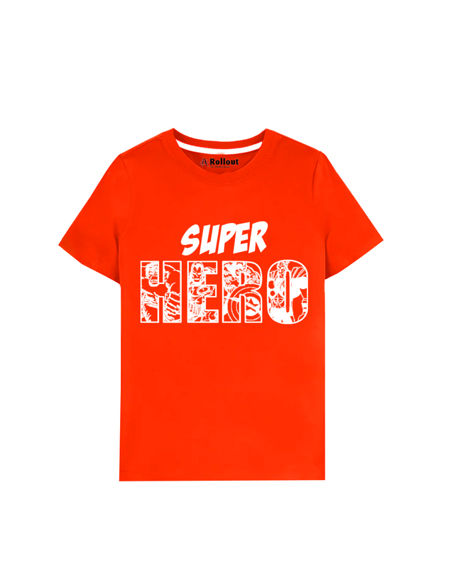Red + dark brown Super Hero  kids T shirt