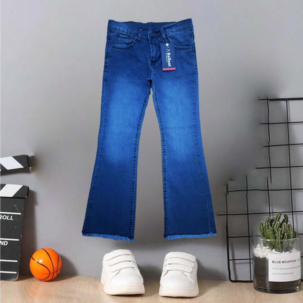 Girl Mid Blue Belbotom jeans