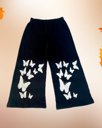 Girls black jersi printed trouser