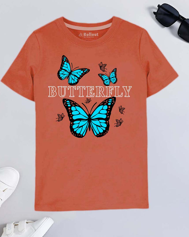 Brown  BUTTERFLY printed Tshirt