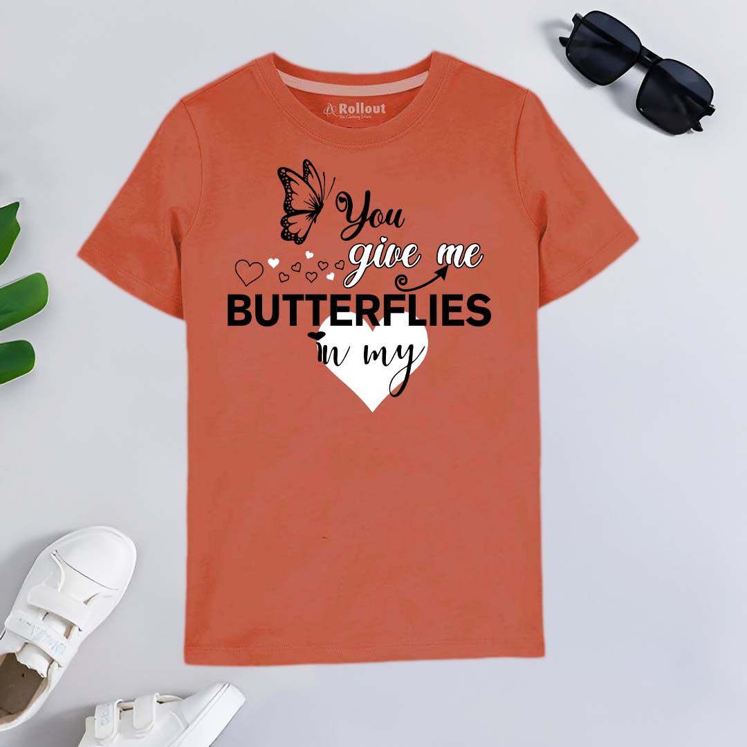 Brown BUTTERFLIES printed Tshirt
