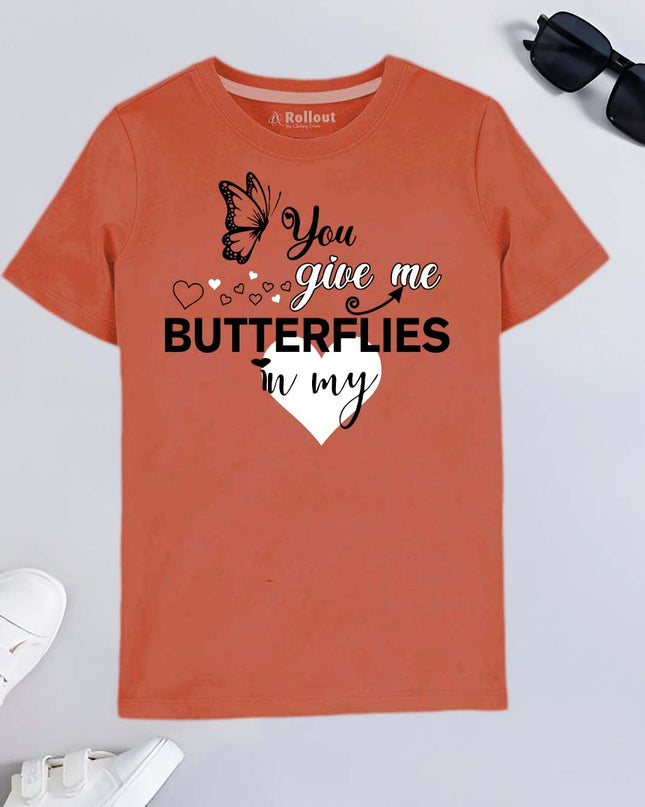 Brown BUTTERFLIES printed Tshirt