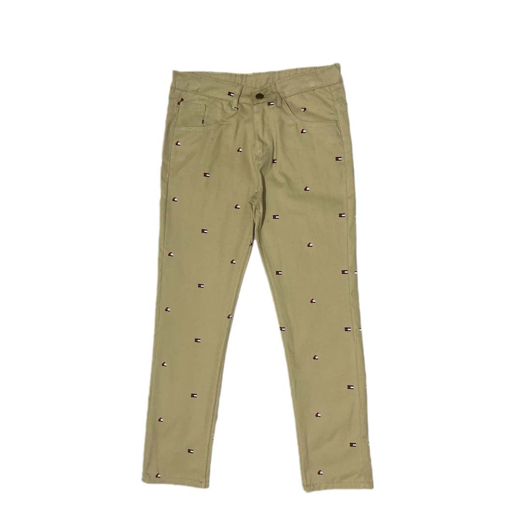 Camel Printed cotton pent slim fit - RollOutBrand # # #