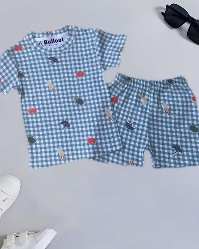 Sea checked printed Tshirt set