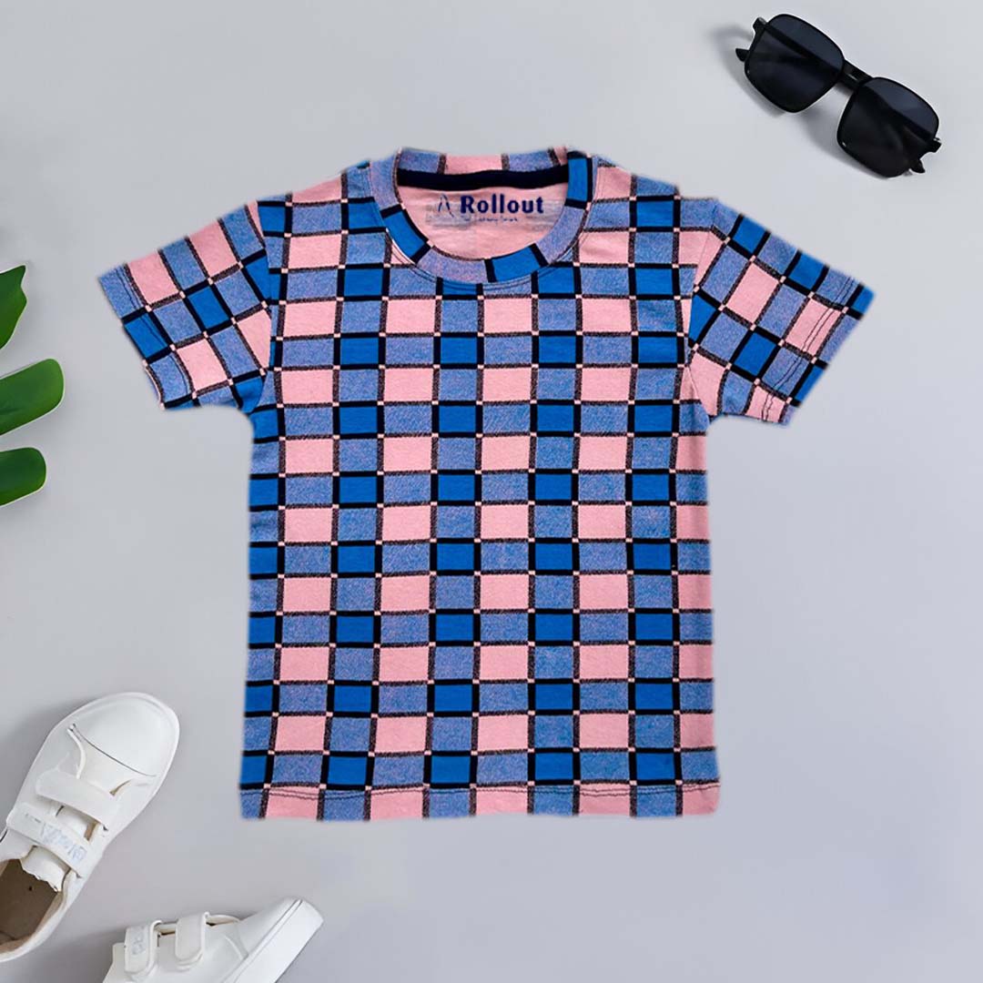 PINK&BLUE CHECKBOARD T SHIRT