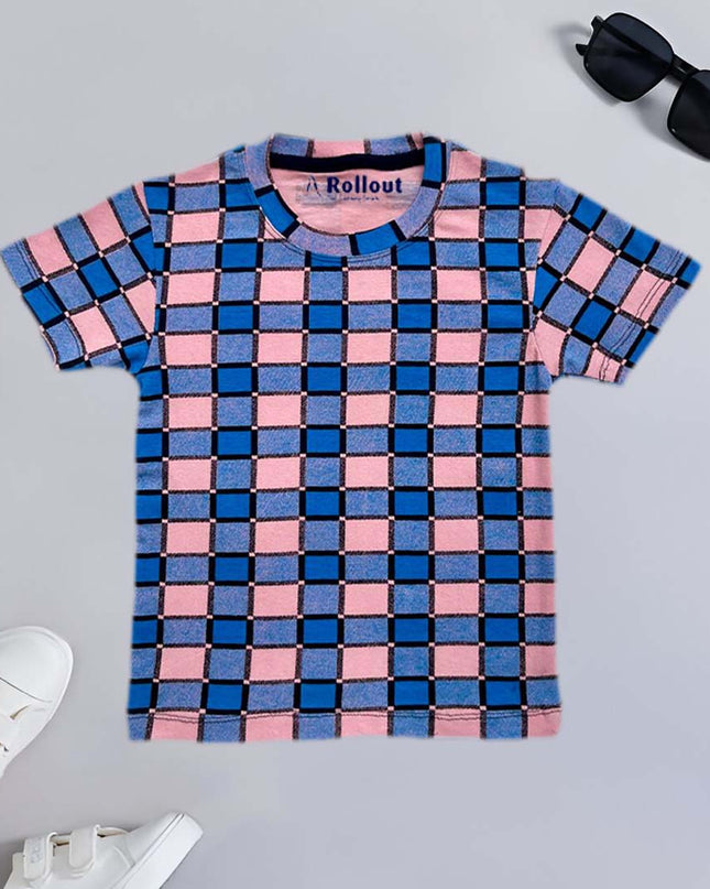 PINK&BLUE CHECKBOARD T SHIRT