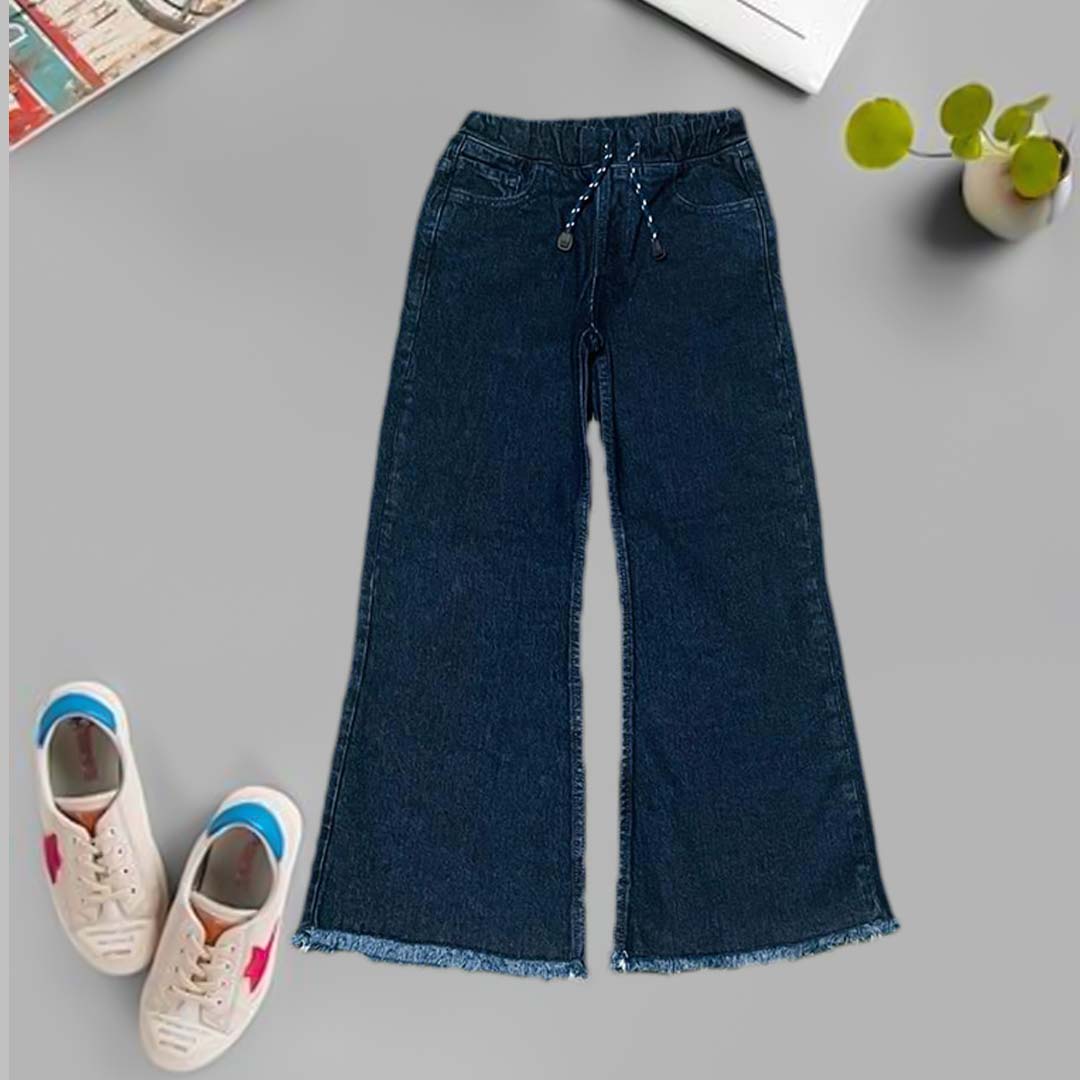 Girls dark blue denim flapper jeans