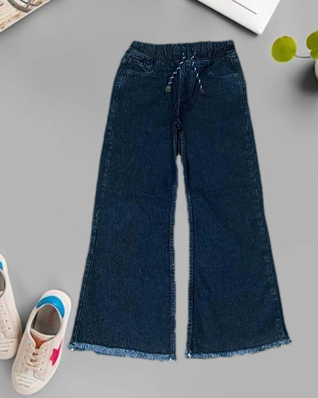 Girls dark blue flares denim flapper jeans