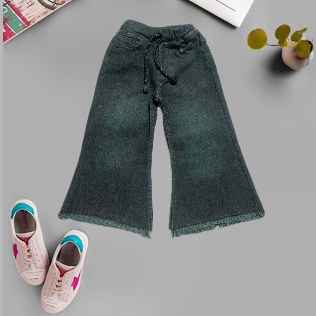 Girls Dark greenish denim flapper jeans