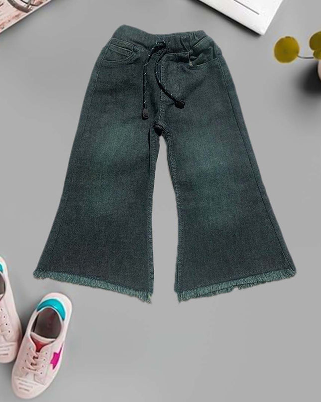 Girls Dark greenish denim flapper jeans