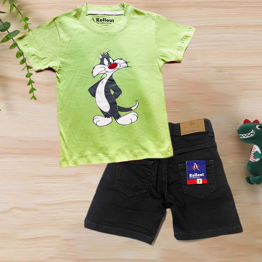 TOM PRINTED T SHIRT JEANS SHORT SET