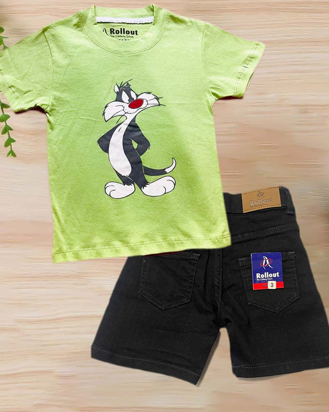 TOM PRINTED T SHIRT JEANS SHORT SET
