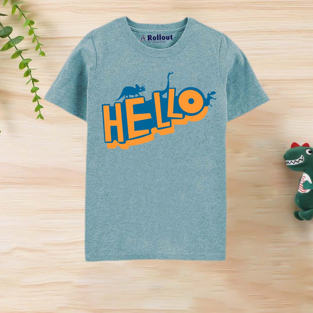 MID BLUE(HELLO)PRINTED T SHIRT