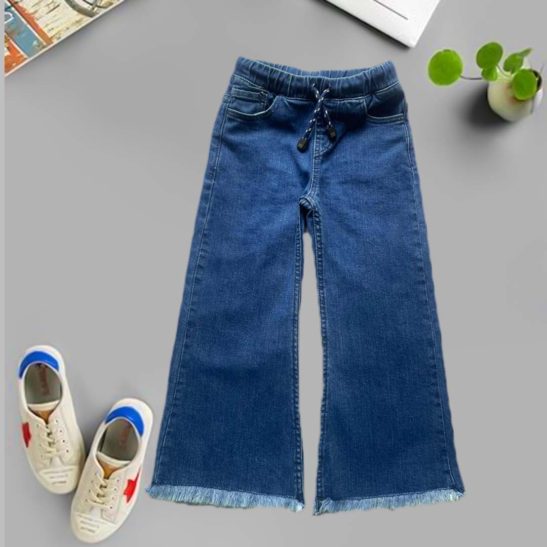 Girls mid blue denim flapper jeans