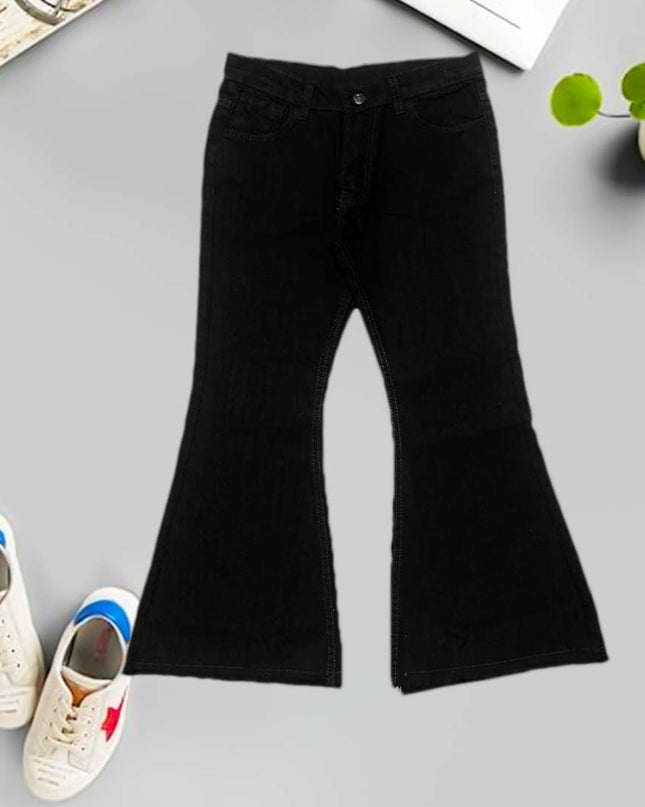 Lady jet black bellbottom denim jeans