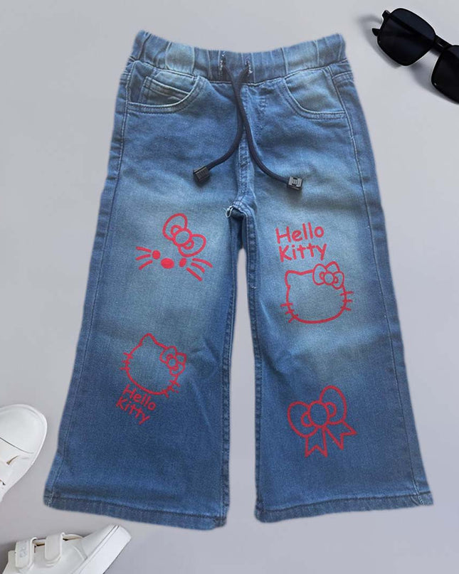 Hello kitty stylish Mid blue denim jeans flapper
