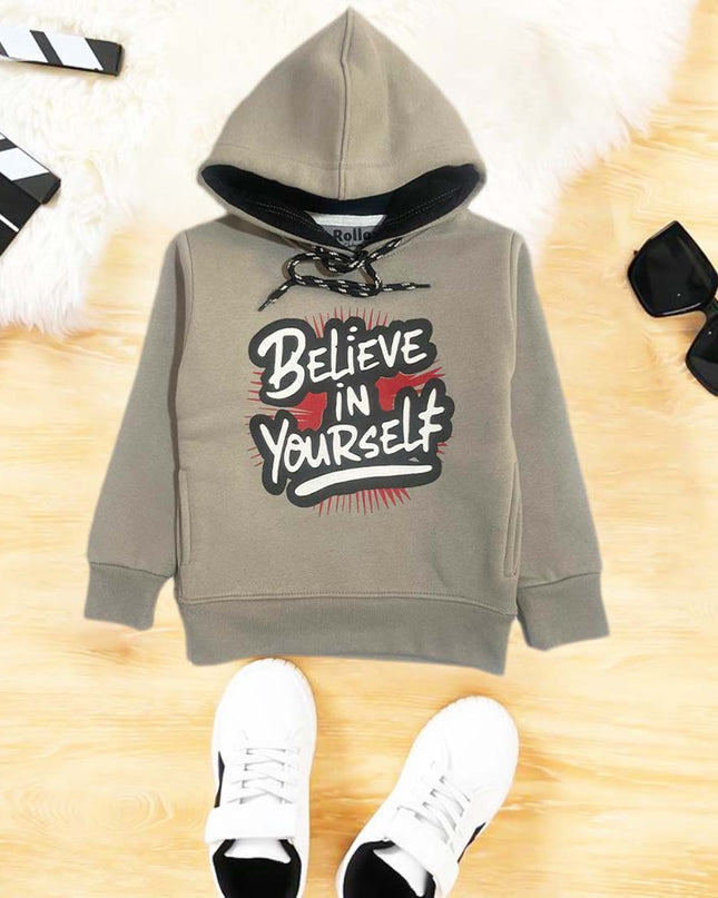 Believe in yourself  grey kids hoodie