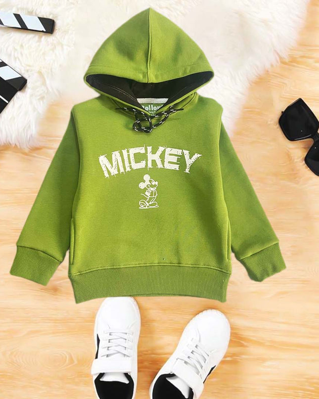 Green Pista micky printed kids hoodie