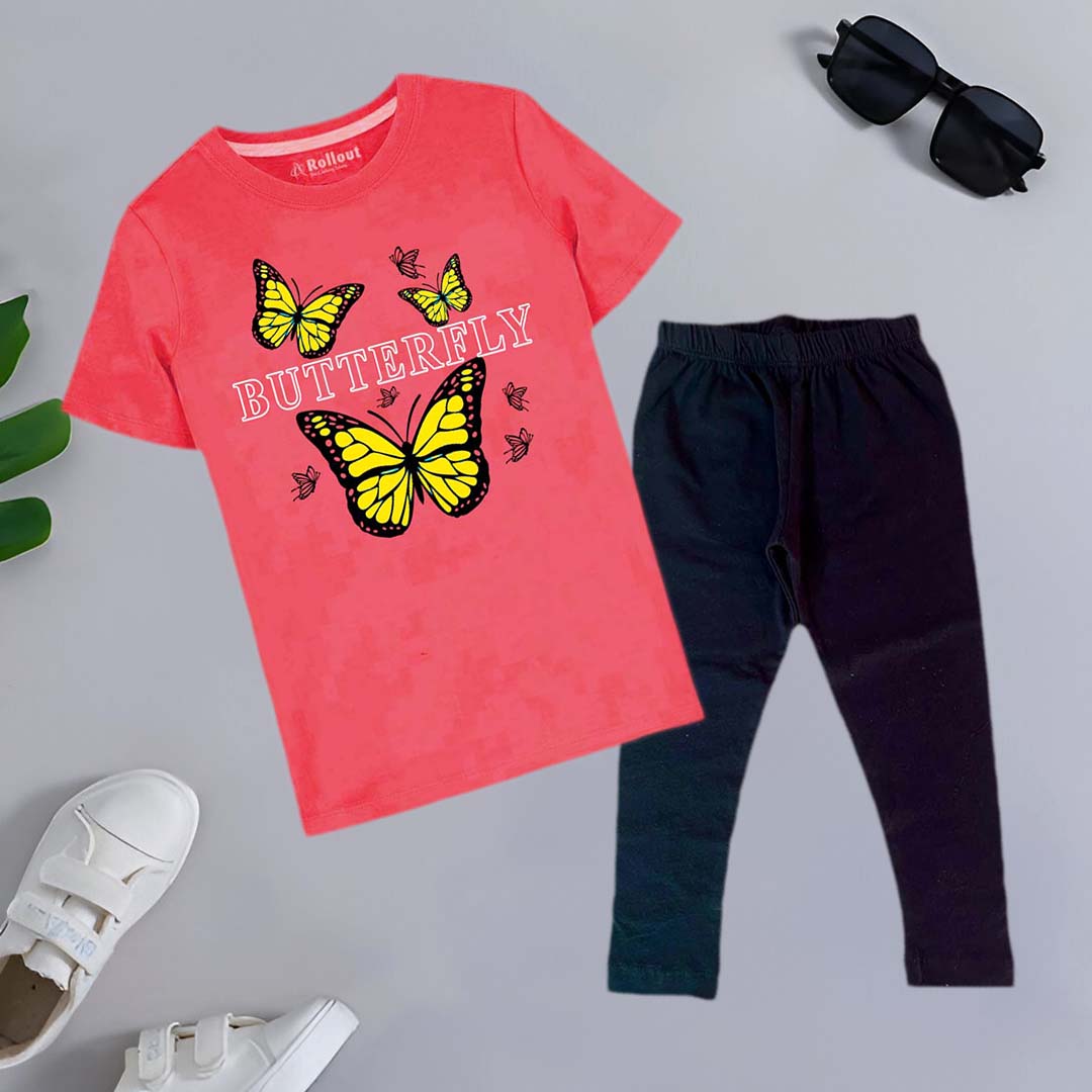 GIRLS BUTTERFLY TSHIRT & TROUZR SET
