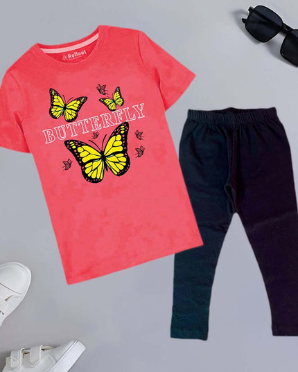 GIRLS BUTTERFLY TSHIRT & TROUZR SET