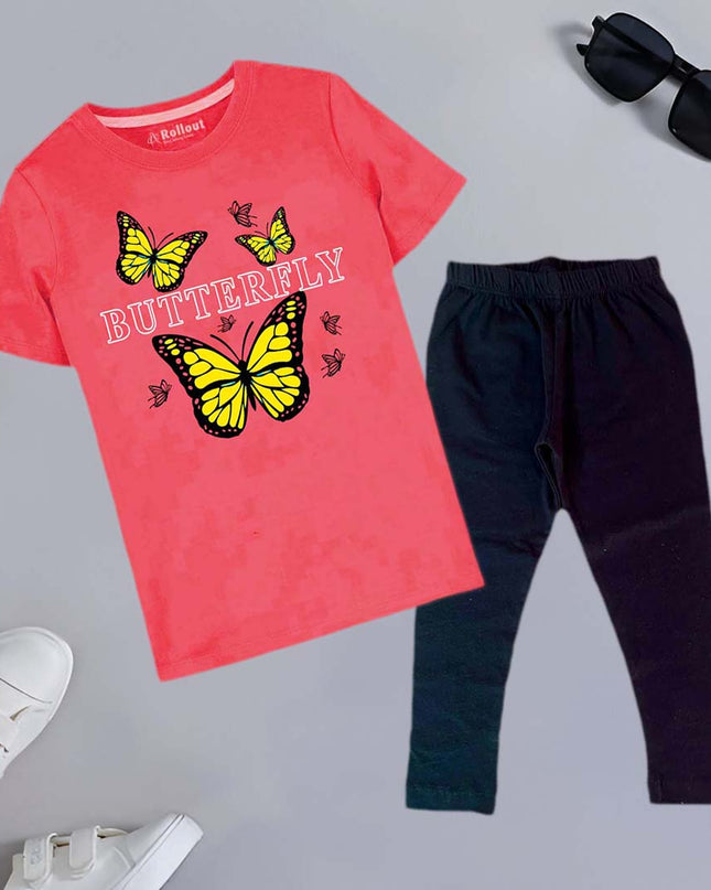 GIRLS BUTTERFLY TSHIRT & TROUZR SET