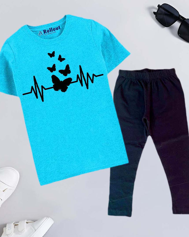Sky blue butterfly design Tshirt& trouzr set