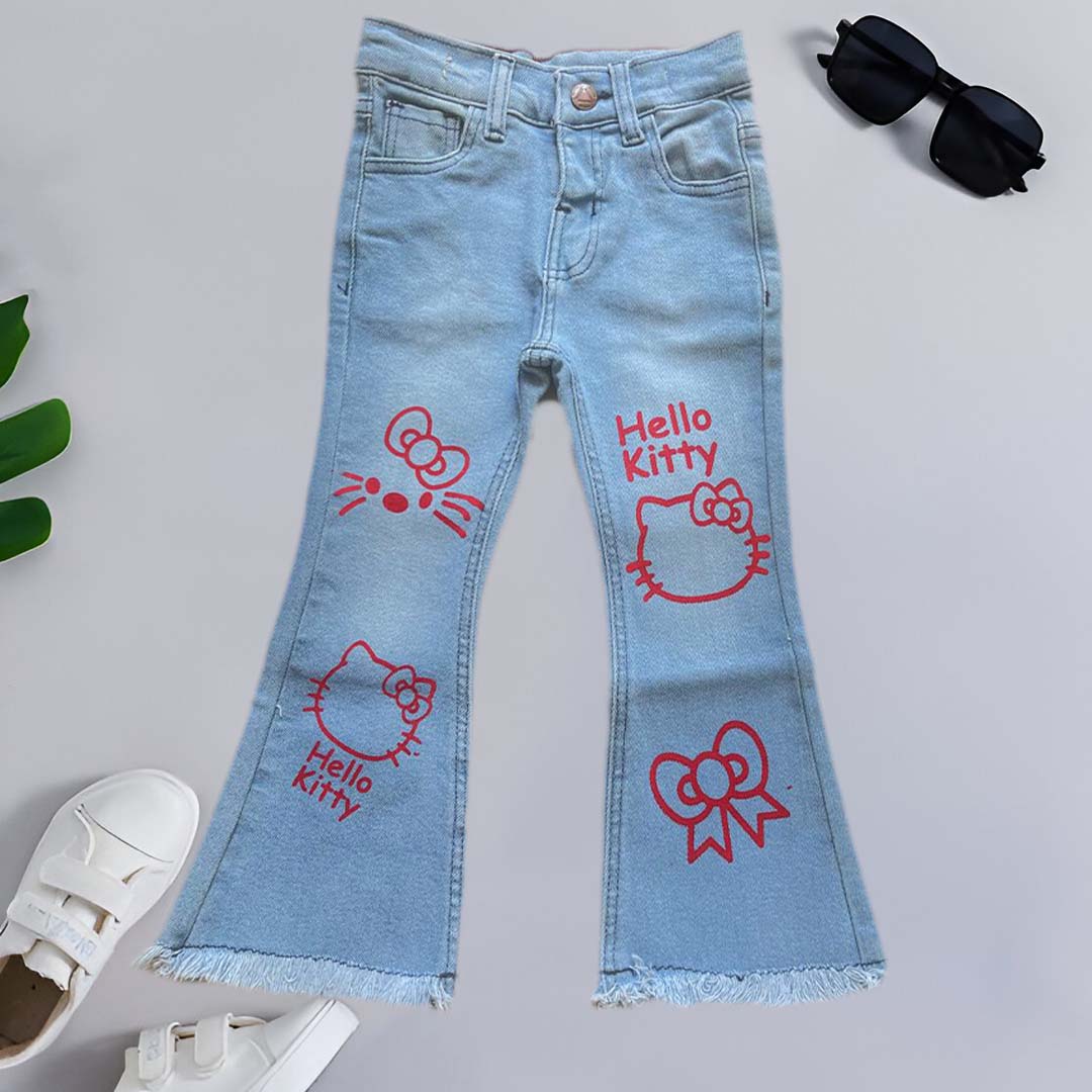 Hello kitty stylish sky blue denim jeans flare  Bell-bottom