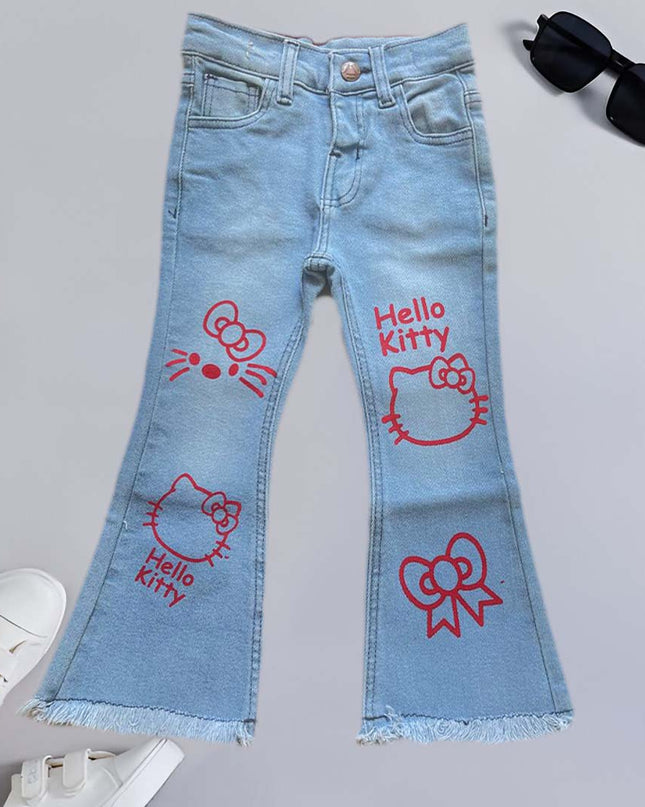 Hello kitty stylish sky blue denim jeans flare  Bell-bottom