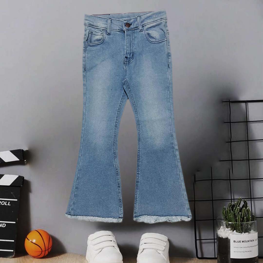 GIRLS LIGHT SKY BLUE BELBOTOM JEANS